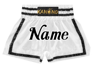 Short de Boxe Thai Blanc Personnalisé : KNSCUST-1173